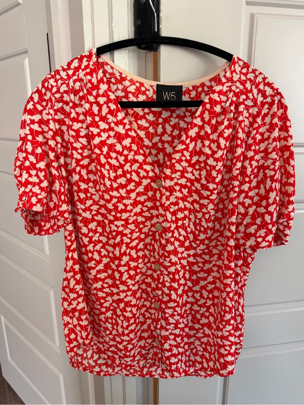 W5 Red Floral V-Neck Blouse